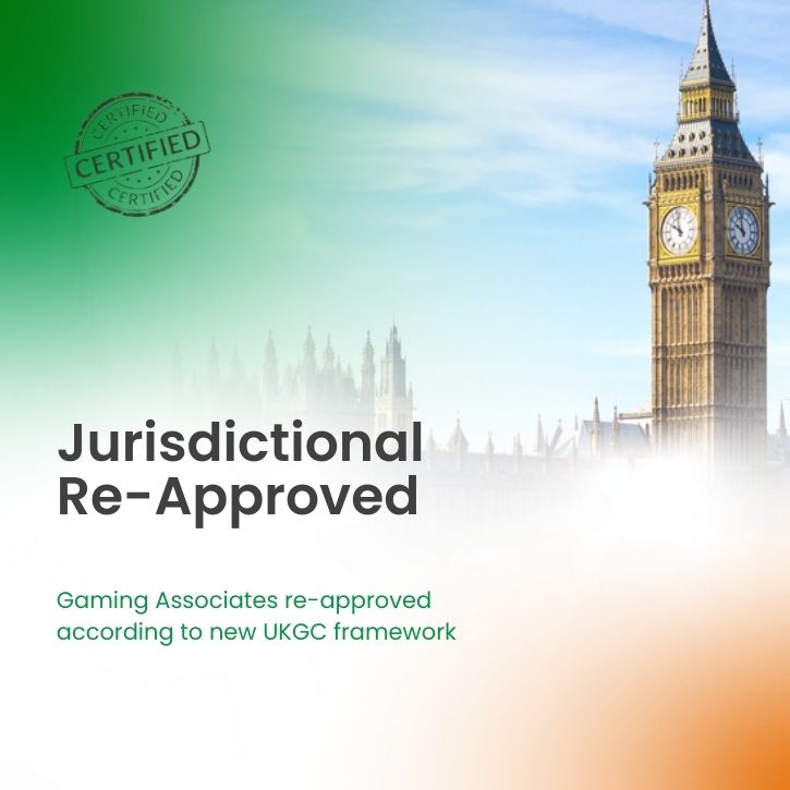 Certification announcement for gaming regulation in the UK, re-approved by Gaming Associates under UKGC framework
