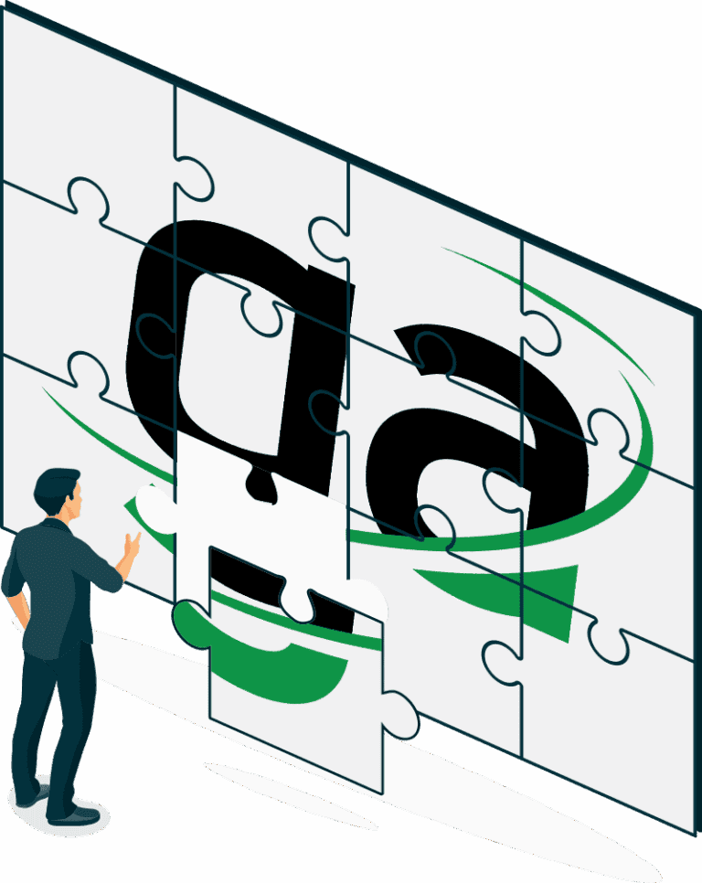 Illustration of a person assembling a puzzle with the Gaming Associates (GA) logo