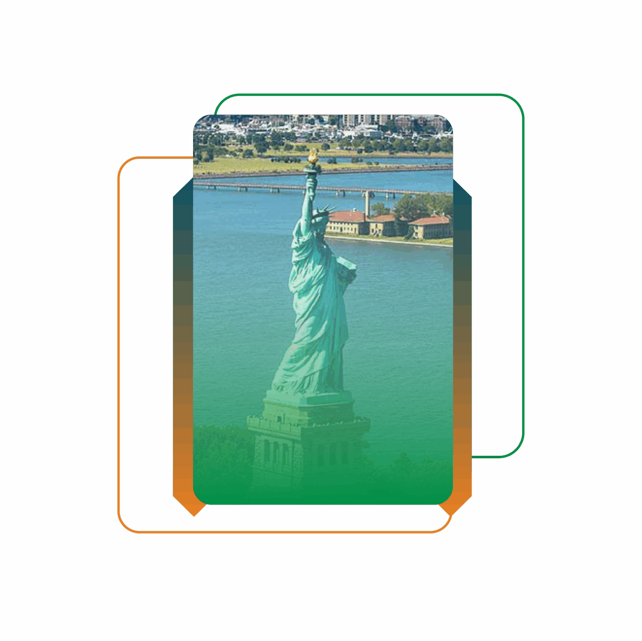 The Statue of Liberty overlooking the water, New Jersey - Symbol for technical compliance with DGE standards - GA