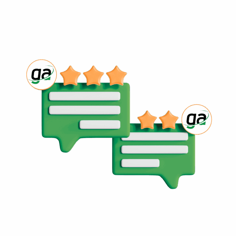 A 3D illustration of customer feedback and review concept showing two green speech bubbles with star ratings, symbolizing customer satisfaction and positive service reviews.