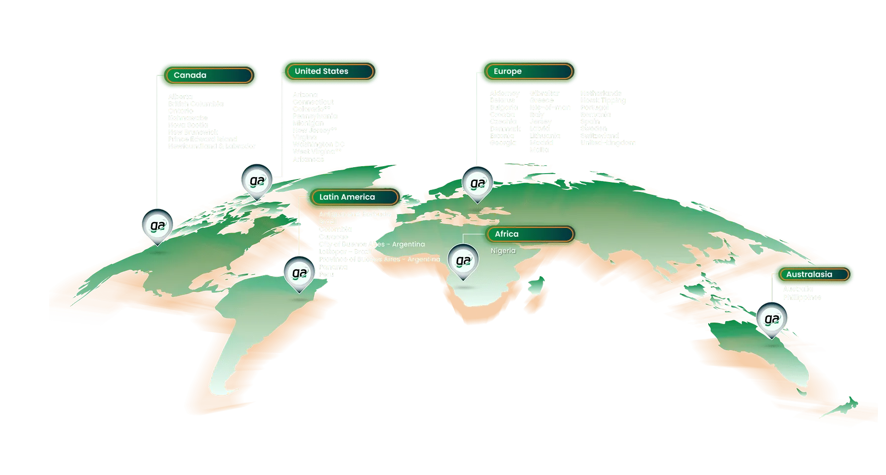 World Map with Approved Jurisdiction Locations by iGaming by Gaming Associates