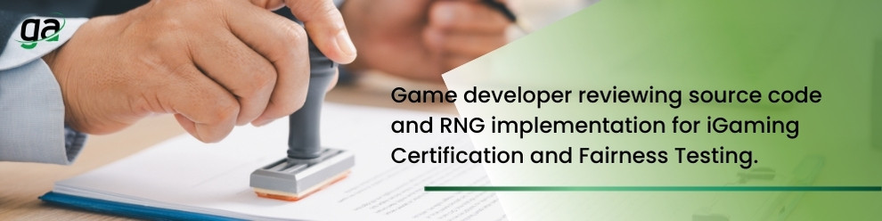 Game developer reviewing source code and RNG implementation for iGaming certification and fairness testing