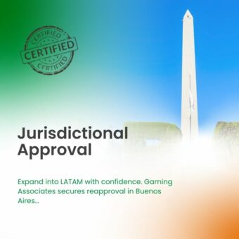 Gaming Associates logo with IPLyC reapproval text for Buenos Aires iGaming market.