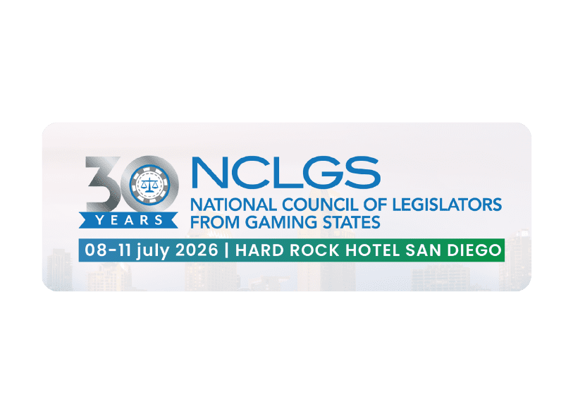 National Council of Legislators from Gaming States annual event banner – July 8-11, Hard Rock Hotel San Diego, 30th anniversary
